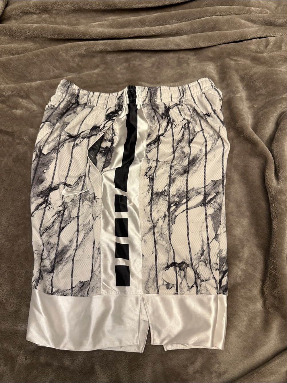 Boy’s  Marble Print White Athletic Shorts - Picture 2 of 3